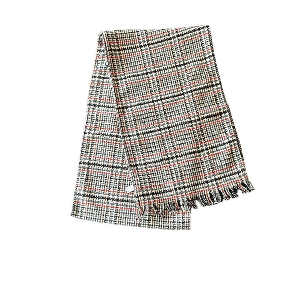 Evan Picone Black Gray Red Houndstooth Wool‎ Blend Muffler Scarf